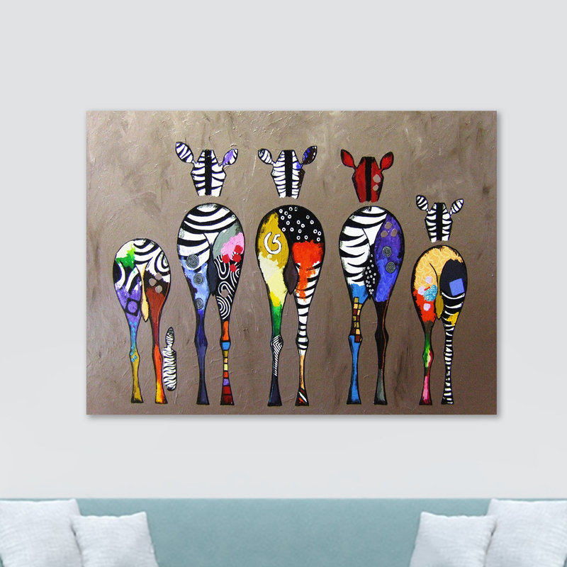 Zebras From Behind Abstract Colourful - Wrapped Canvas Print, 81.3cm H x 117cm W