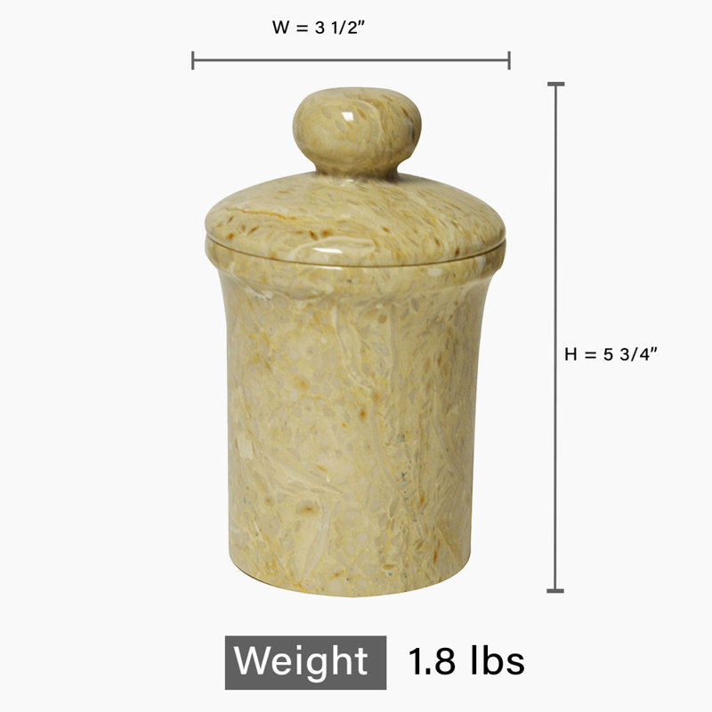 Pot décoratif en marbre Golden Wheat avec couvercle - Accent de rangement en pierre naturelle