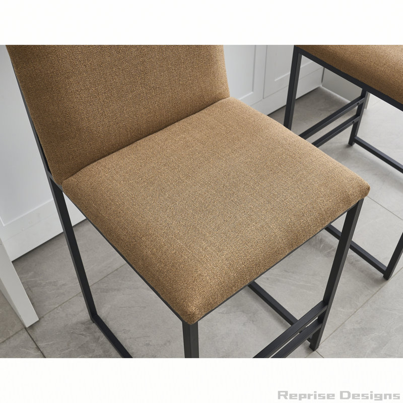 Counter Height Upholstered Linen Bar Stools Set of 2, Coffee