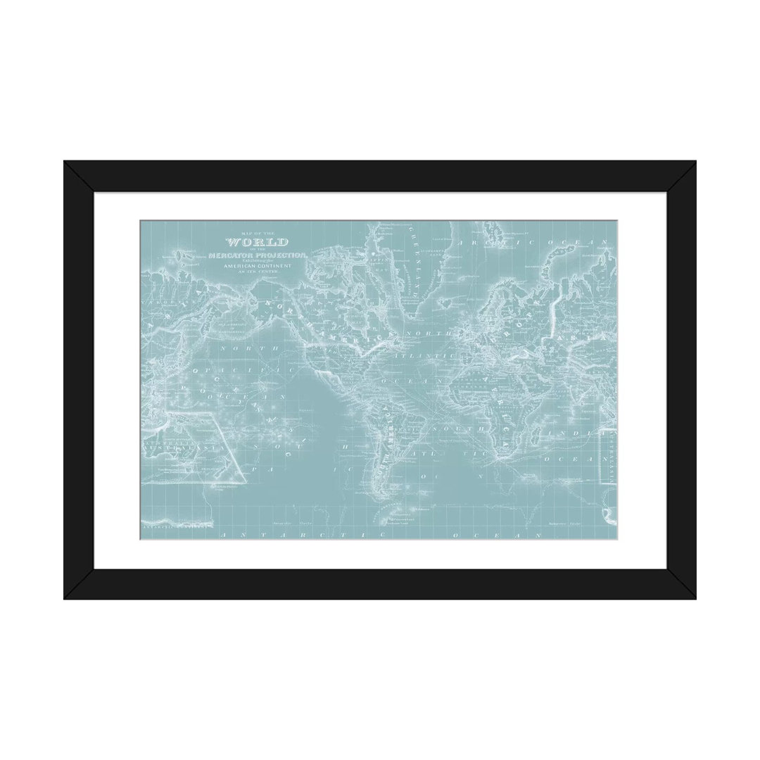 " World Map On Aqua " by Mitchell East Urban Home Mat 
