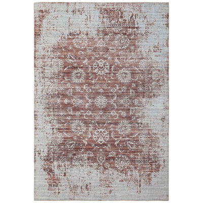 8' X 11' Rust Oriental Distressed Stain Resistant Area Rug
