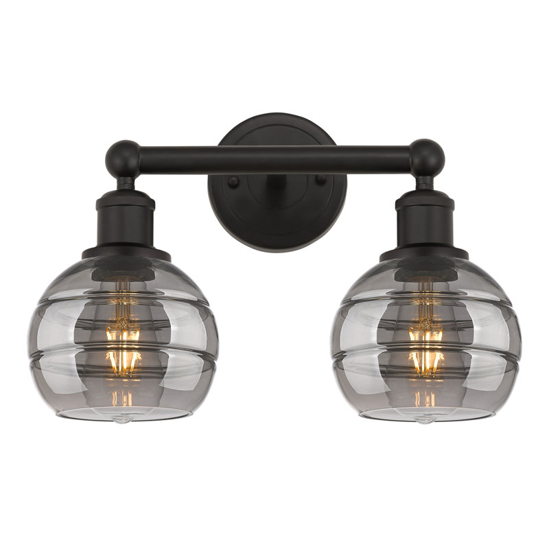 Éclairage pour meuble-lavabo à 2 lumières à intensité variable Natick, Gris fumée clair, Bronze huilé