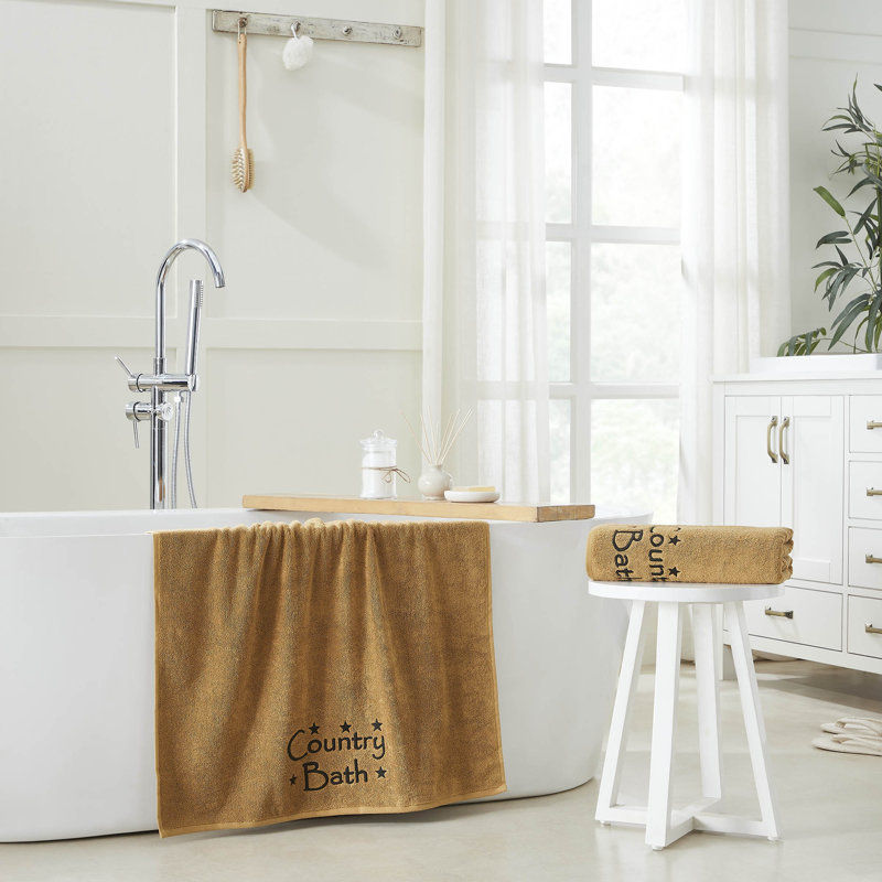 Ensemble de 2 serviettes de bain Timeless Linens Country Bath Stars 27 x 54, Noir / brun clair