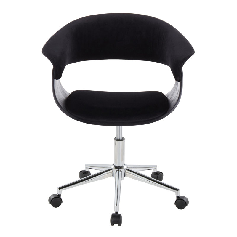 Ronita Swivel Task Chair with Adjustable Height, Chrome/Black Wood, Black Velvet