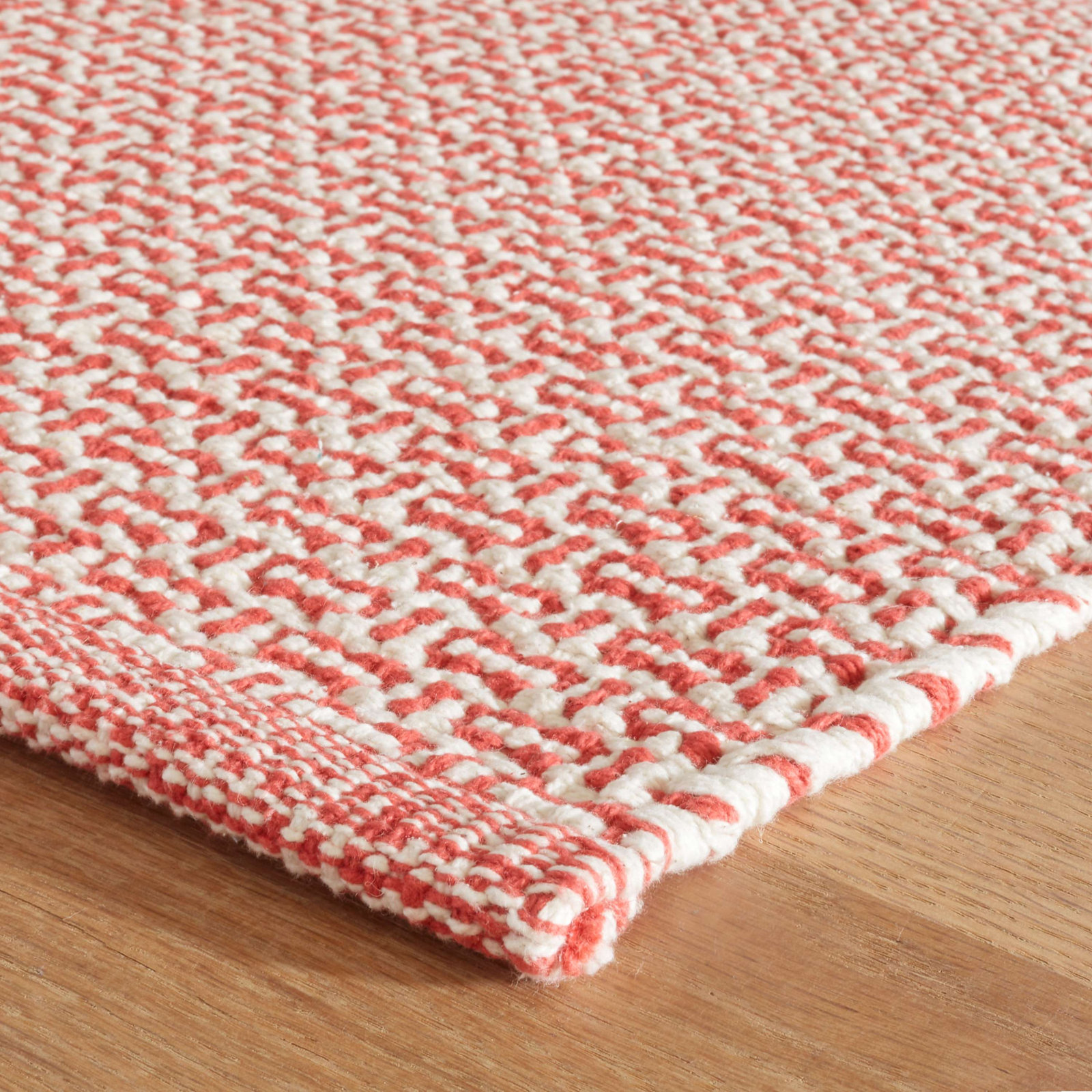 Miss Muffet Hand-Woven Geometric Cotton Rug, Paprika/White, Runner 2'6" x 8'