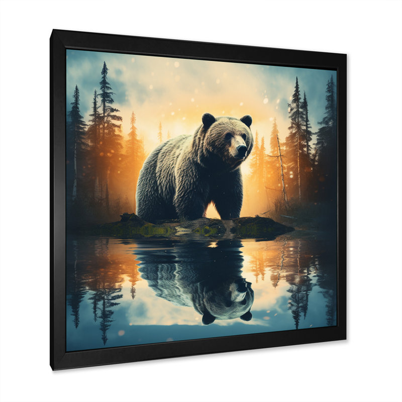 «Double Exposure Bear», art mural grand ours, H 24 po x l 24 po x P 1 po, Cadre simple noir