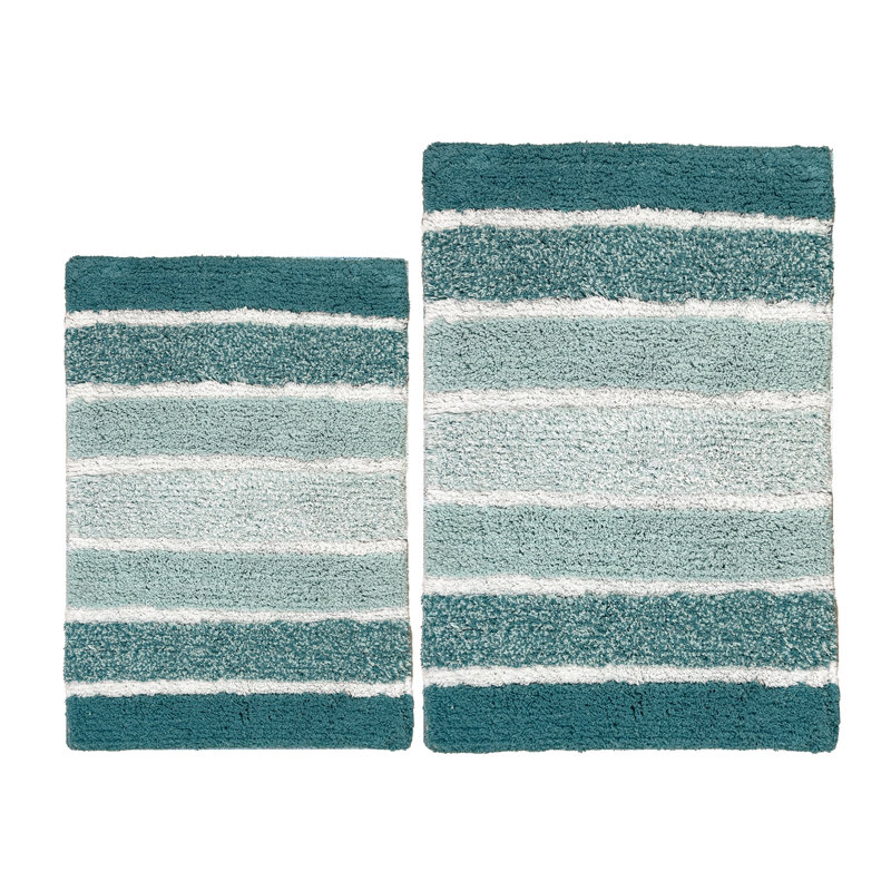 Cervantes 100% Cotton Non-Slip Bath Rug, Teal Blue/Green, 21''x34''/17''x24''