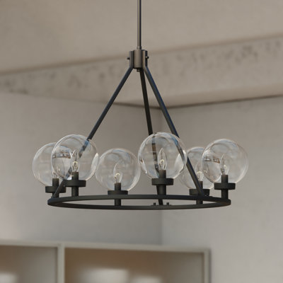 6 - Light Dimmable Wagon Wheel Chandelier