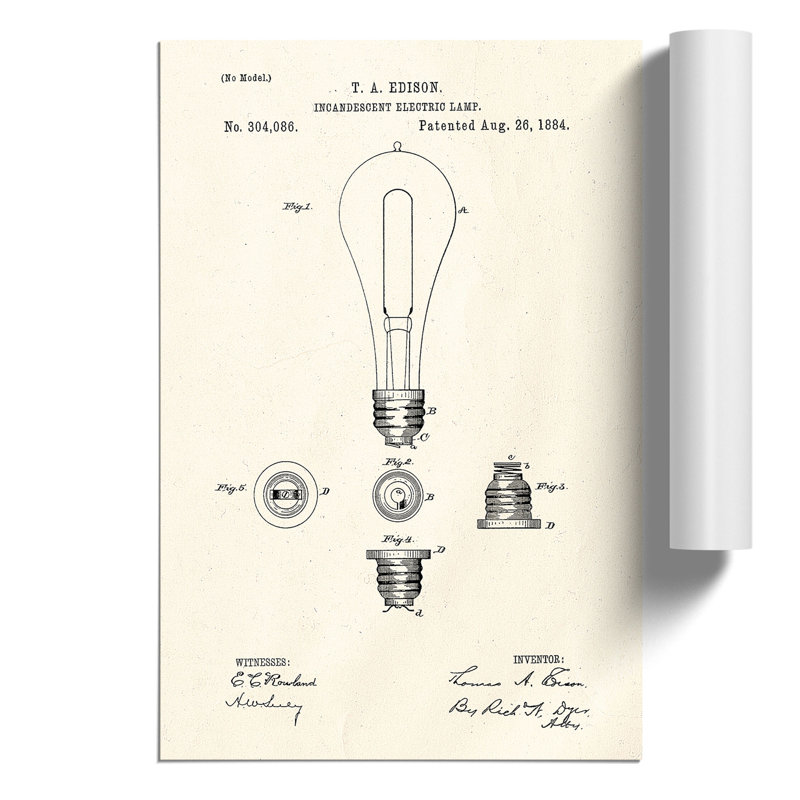 Light Bulb Patent - Frameless Print, 84cm H x 59cm W x 0.1cm D