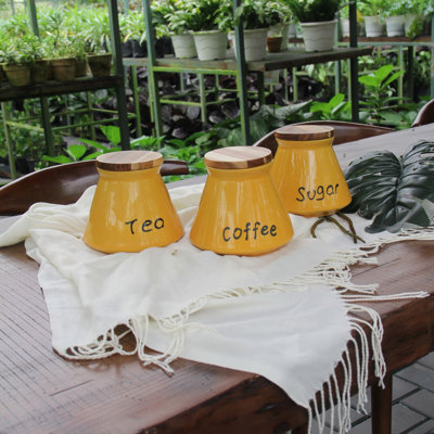 3-Piece Coffee, Tea, & Sugar Canister Ceramic Set