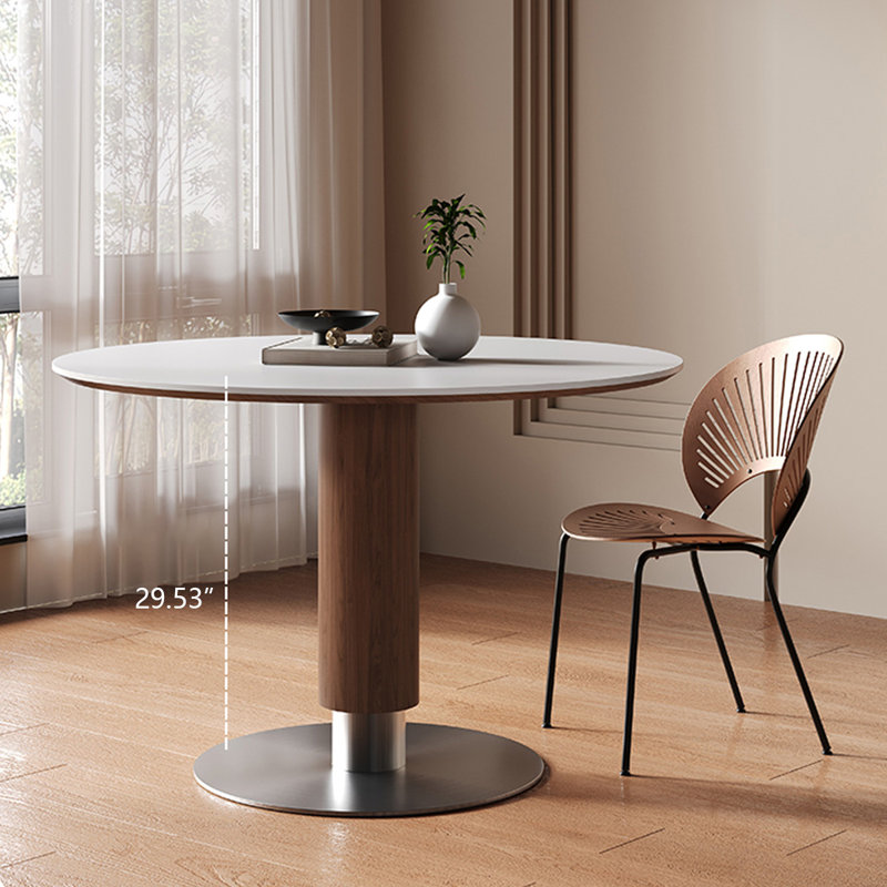 Table de salle à manger blanche et noyer, H 29,53 po x L 35,43 po x l 35,43 po