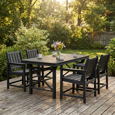 Black 5-Piece HDPE Plastic Patio Outdoor Dining Set with 4 Arm Chairs and 1 Rectangular Table