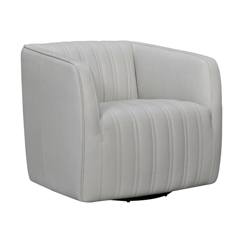 Dingeman Upholstered Swivel Barrel Chair, Dove Gray Genuine Leather