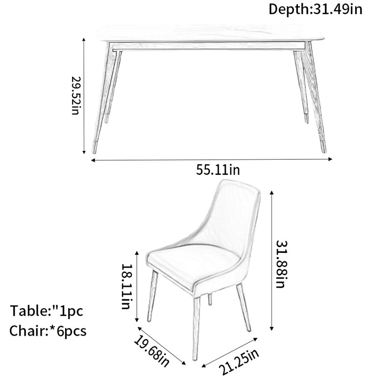 Ensemble de salle à manger rectangulaire élégant L 55,11 po x l 31,49 po, 7