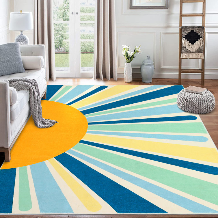 Cute Machine Washable Rugs Sunburst Area Rug Modern Non-Slip Rugs for Bedrooms Colorful Soft Carpet for Kids Boys Girls Dorm Nursery Reading Corner