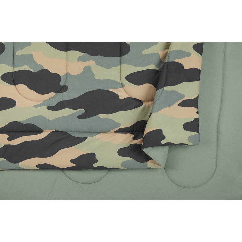 Full Gray Reversible Microfiber Camo Comforter Set