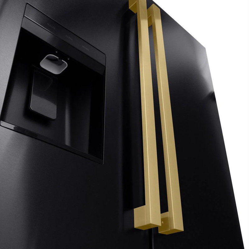 Zline Autograph Edition 36 In. 28.9 Cu. Ft. Standard-depth French Door External Water Dispenser Refrigerator With Dual Ice Maker In Fingerprint Resistant Stainless Steel And Champagne Bronze Square Handles