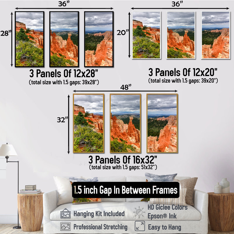 Bryce Canyon National Park - ensemble d'art mural sur toile encadré paysage, H 28 po x l 36 po x P 1 po, Noir