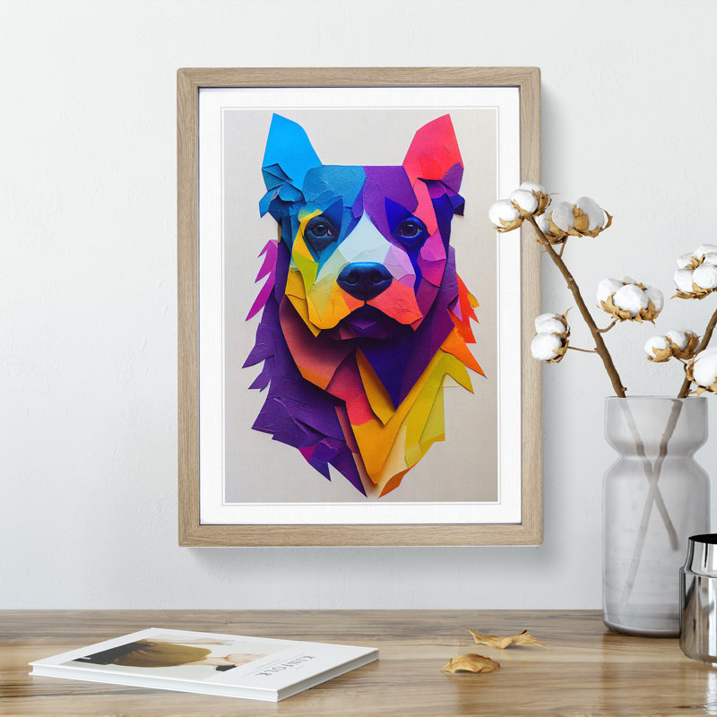 XV1022-3399X Paper Dog No.2 Abstract - Print, Oak Framed, 66cm H x 48cm W