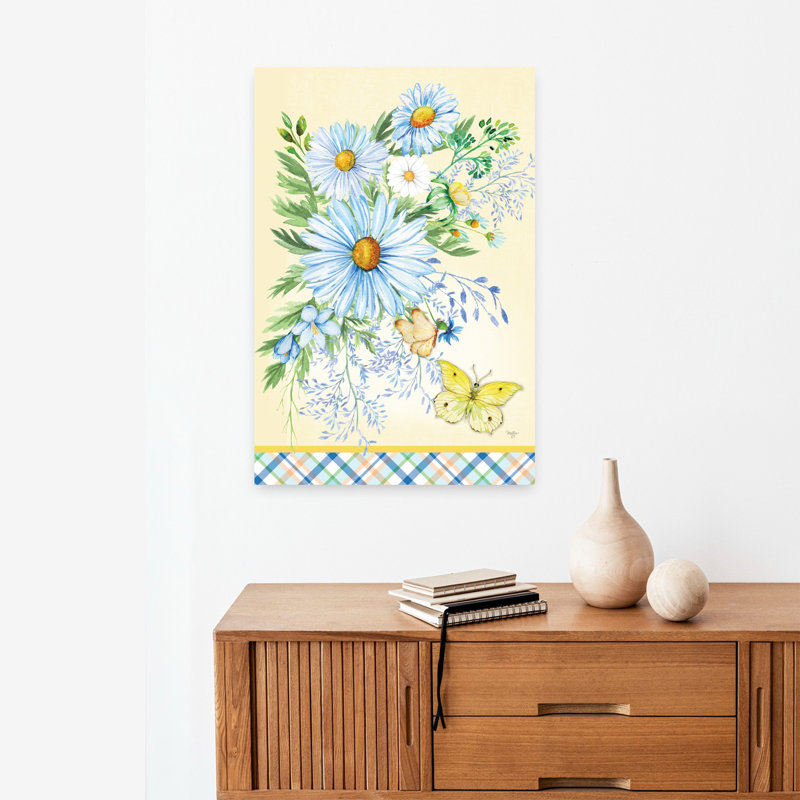 «Daisy and Butterflies Abstract Contemporary Butterfly Daisy», paysage, H 24 po x l 16 po