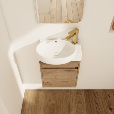16 Inch Bathroom Vanity With Sink - Compact Wall Mounted, Soft Close Doors For Small Bath Mounted And Ceramic Baths