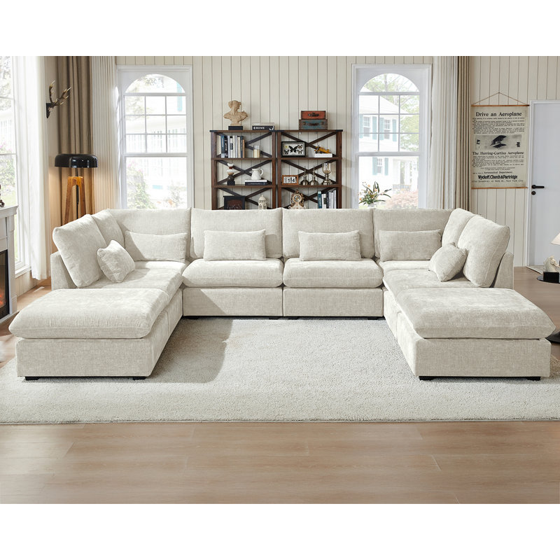 8 Seater Chenille Oversized Modular Sofa Extra Deep Cloud Corduroy Sectional Couch With Ottoman Chaise Fsc Certified Fluffy Sofa Bed