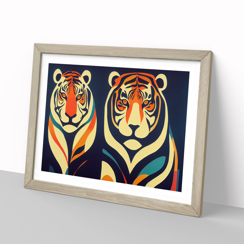 Abstract Tigers - Single Picture Frame Print, 46cm H x 64cm W x 2cm D, Oak Framed