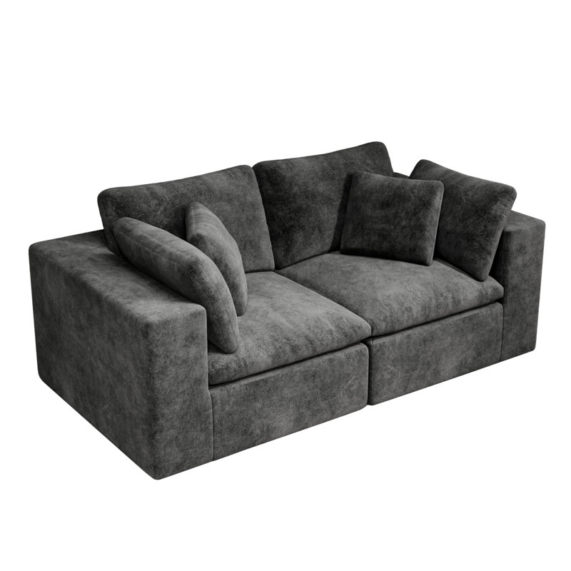 Canapé modulaire 78,8 po x 39,4 po, canapé rembourré et compressé pour le salon, la chambre à coucher, un appartement, aucun assemblage requis, combinaison libre de 2 pièces, tissu en velours côtelé moelleux, GRIS