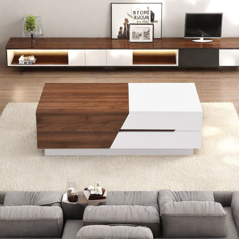Table basse avec tiroir caché pour le salon, Brun