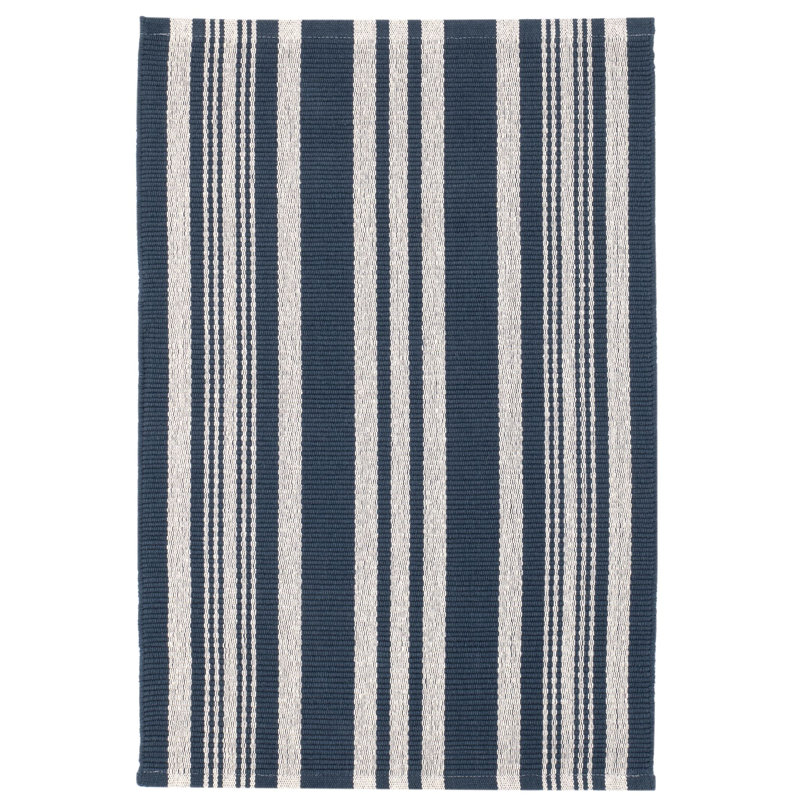 Irving Stripe Navy Handwoven Cotton Rug, Rectangle 8'6" x 11'6"