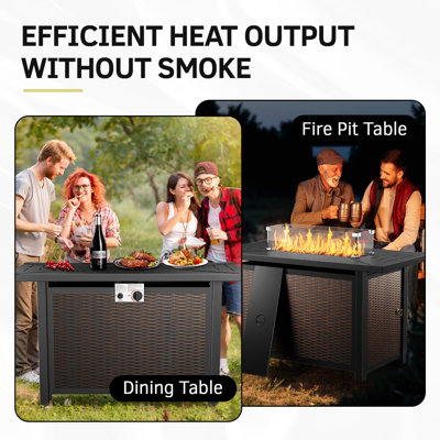Himonia 8-Piece Outdoor Wicker Patio Rectangle Metal Fire Pit Table Conversation Set With 4 Swivel Gliders And Side Tables