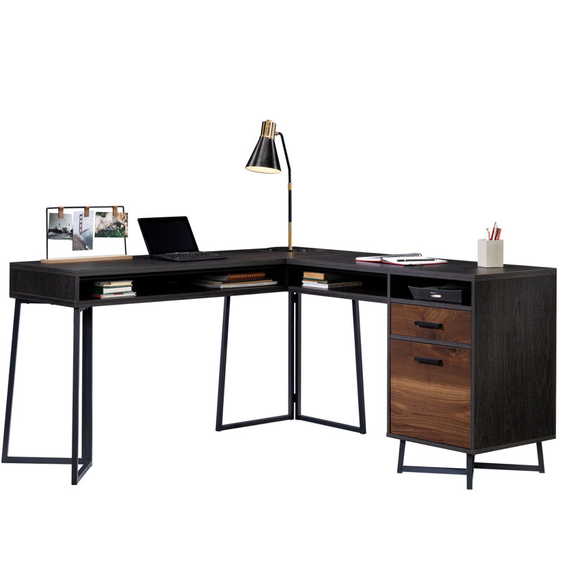 L-Shaped Desk, Dark Walnut Finish