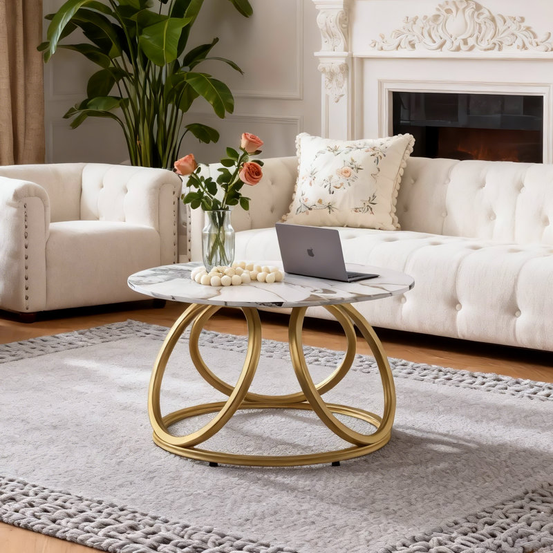 Pedestal Coffee Table, Calacatta Gold, Gold