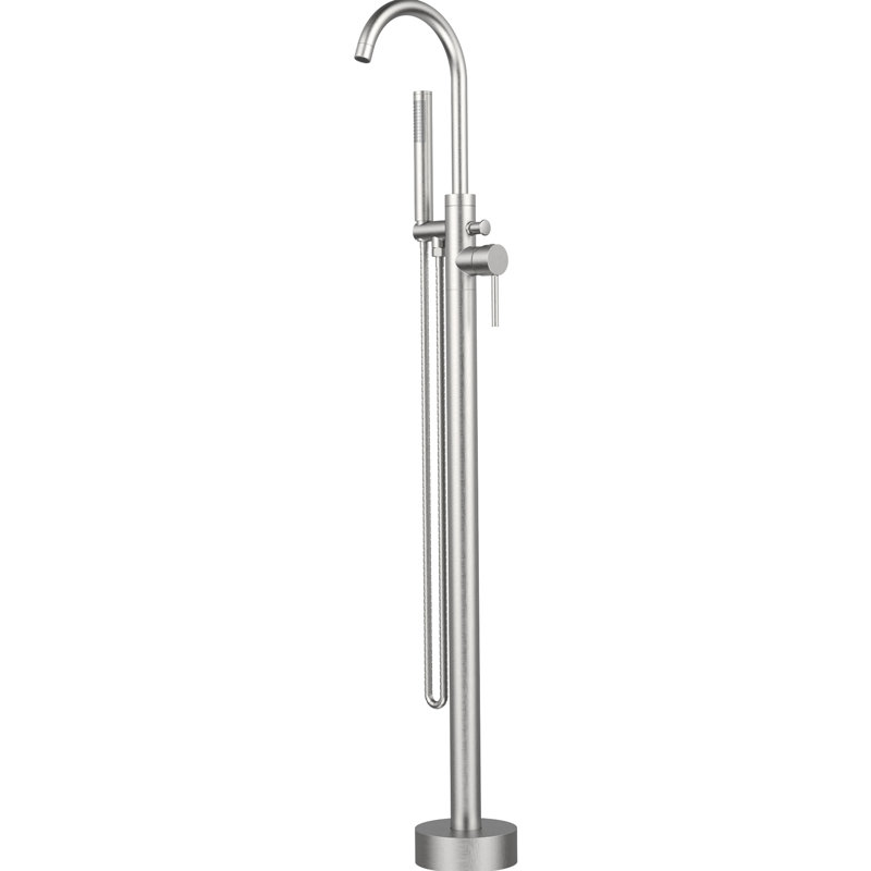 Fixation au sol pour robinet de baignoire - Céramique noire matte, métal de qualité, douche à main, bec pivotant à 360 degrés, finition brossée fixée au luminaire de salle de bain, matériaux, jet, poignée rotative simple