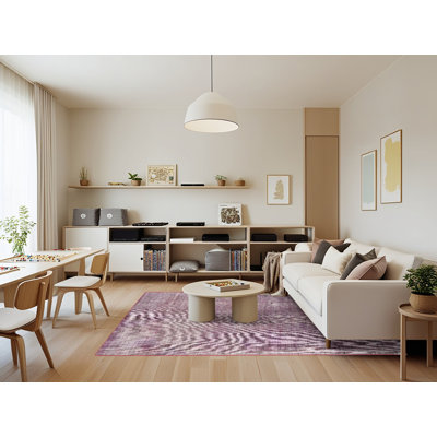 Gris laine/Tapis décoratif rose