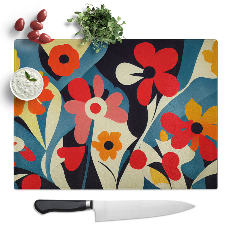 Evolving Abstract Flowers  Glass Chopping Board