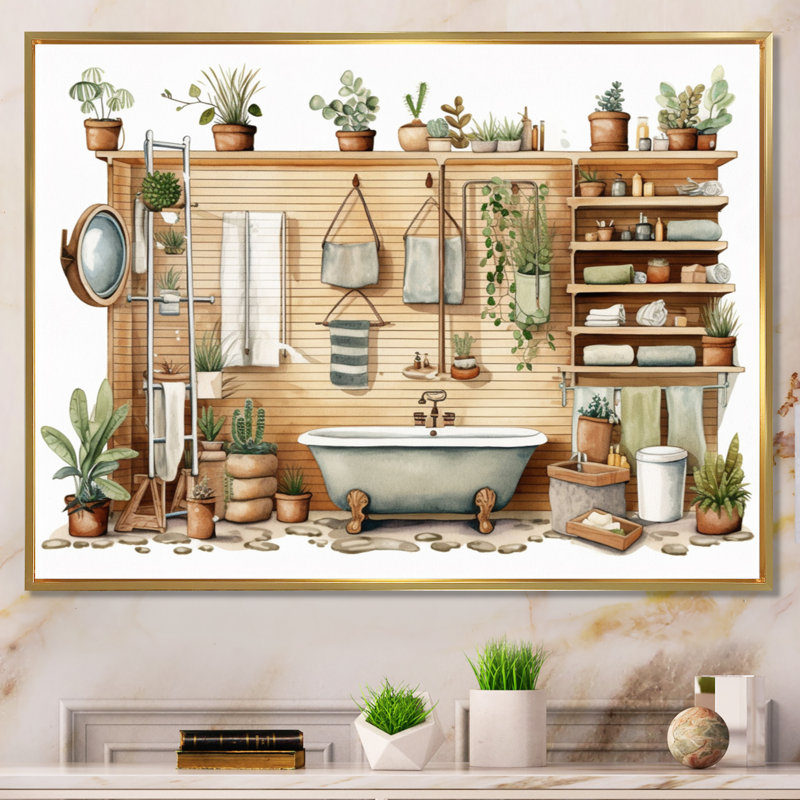 " Natural Bathroom Decor XVII ", Gold Floater Framed, 12" H x 20" W x 1" D