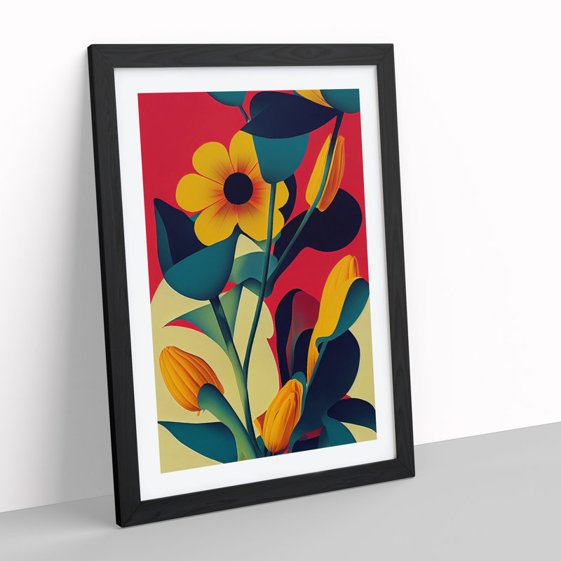 The Abstract Flowers No.3 - Single Picture Frame Print, Black , 64cm H x 46cm W x 2cm D