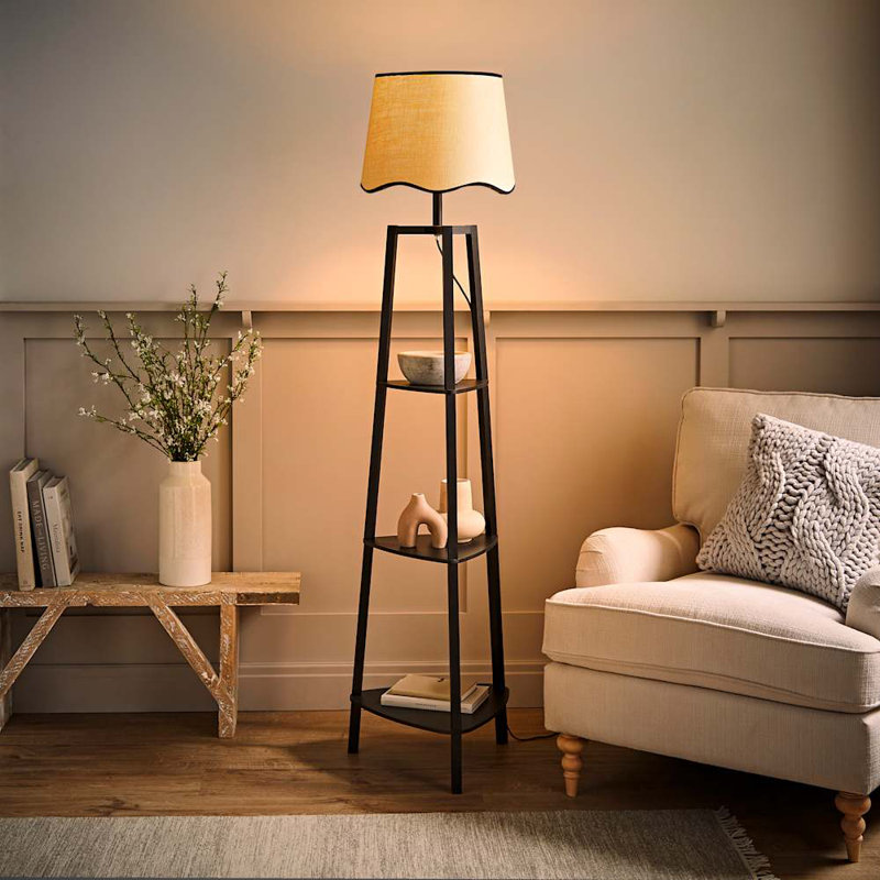 Arleigh 156.2cm Traditional Floor Lamp, Black, No, Natural/Black