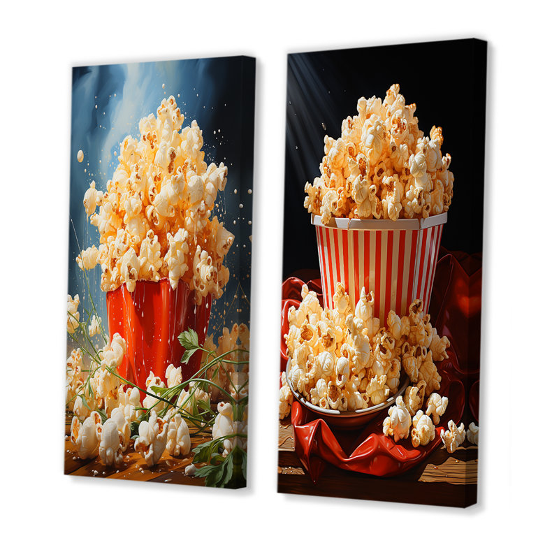Carnival Kernels Bright Pop Corn Fiesta I - ensemble d'art mural sur toile Popcorn, H 28 po x l 25 po, Toile tendue