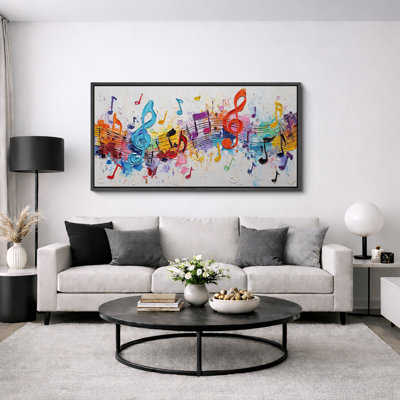 Colorful Music Notes Abstract Melody Rhythm Contemporary Wall Decor for Living Room Studio Office Extra Large Pictures Framed Canvas Print Wall Art