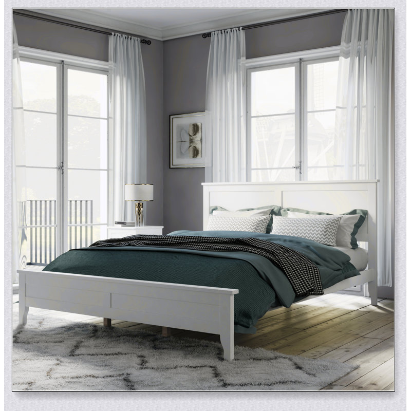 Modern White Solid Wood Platform Bed