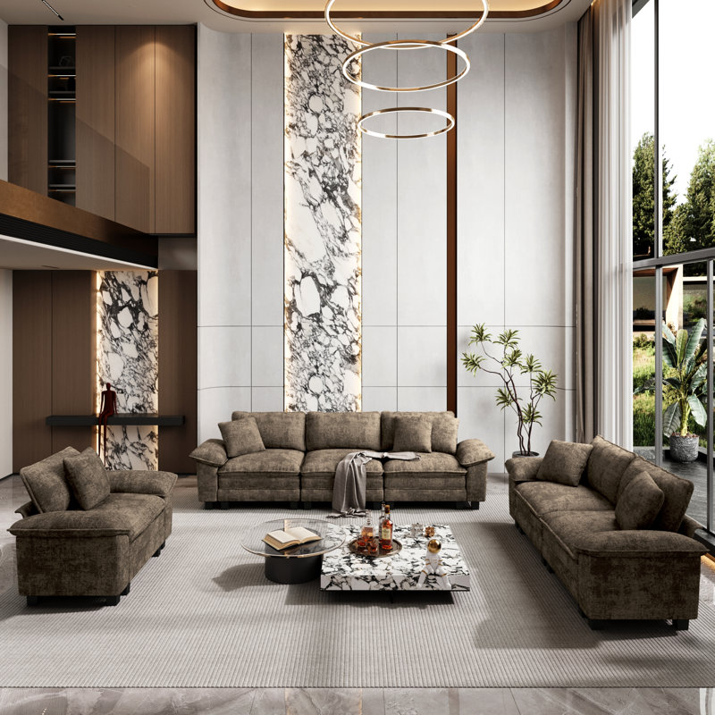 Ensemble de canapé modulaire rembourré 3 pièces, ensemble de canapé surdimensionné avec canapé, causeuse et fauteuil