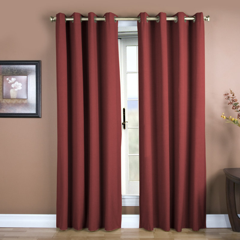 Lakeland Classic Solid Semi-Sheer Grommet Single Curtain Panel in Bold Colors & Sizes, Pomegranate, 56" W x 63" L
