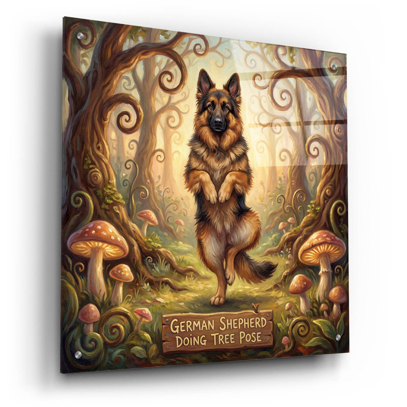  «German Shepherd Yoga Tree Pose» par Rich Monet, art mural en verre acrylique, 24 po x 24 po, H 24 po x l 24 po