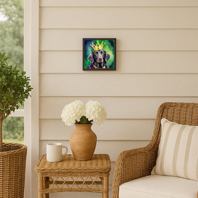 Flat-Coated Retriever King of Mardi Gras Framed Metal Print