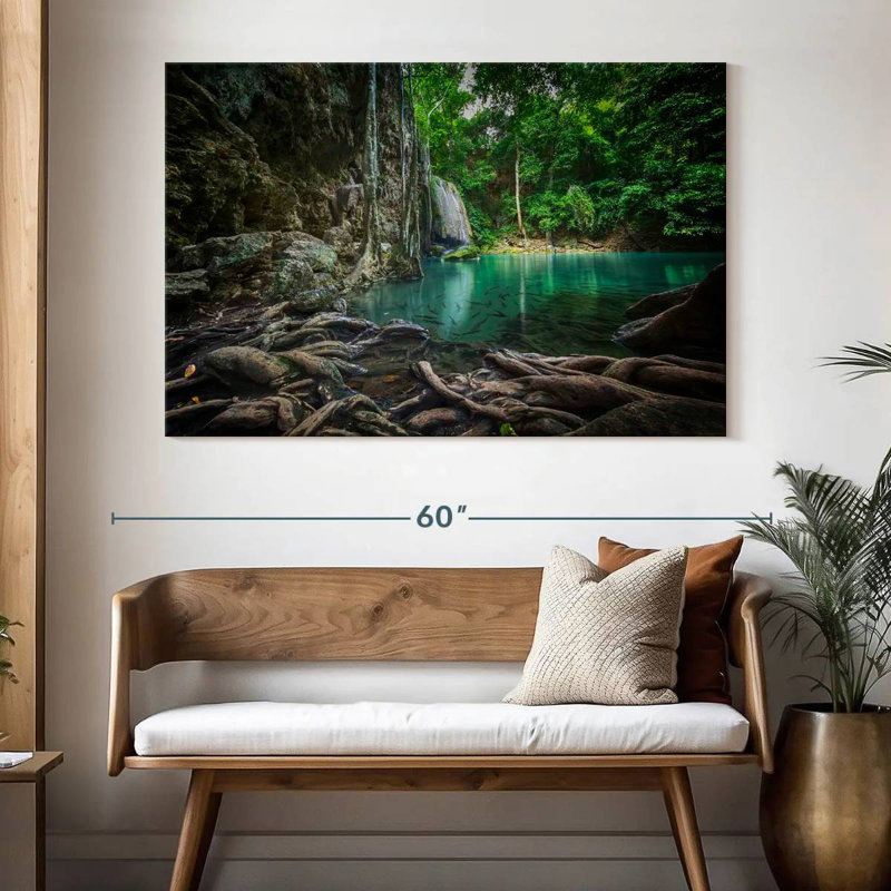 Paysage de cascade Kavia Erawan, H 34 po x l 51 po