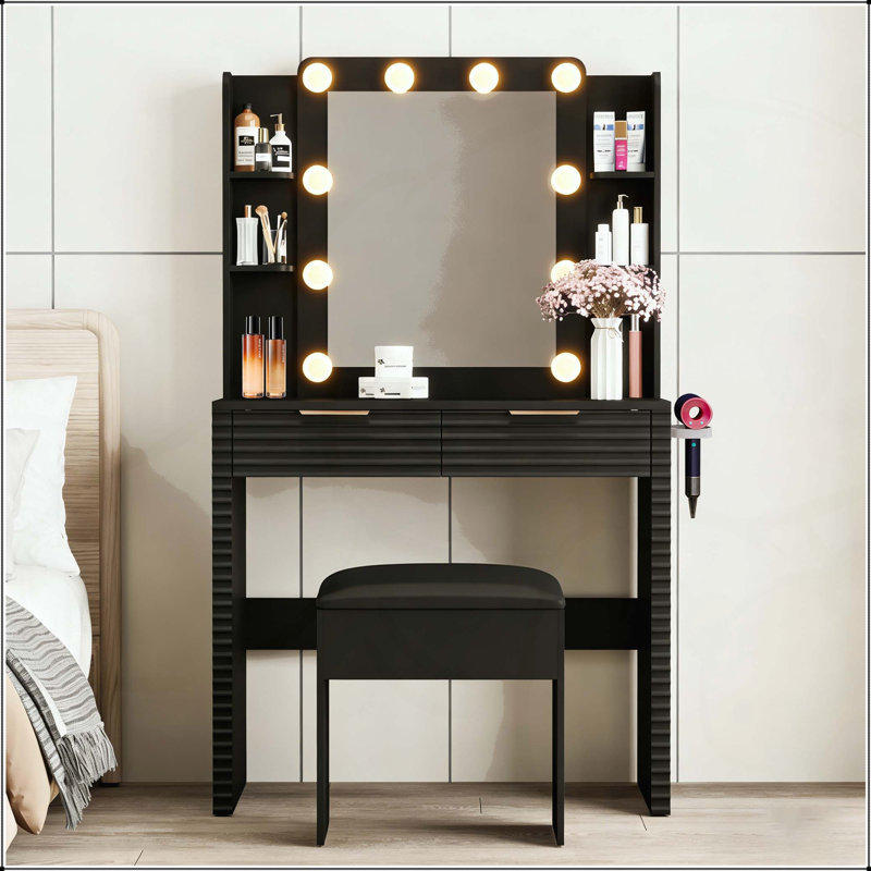 Makeup Vanity with Fluted Design and Charging Station
