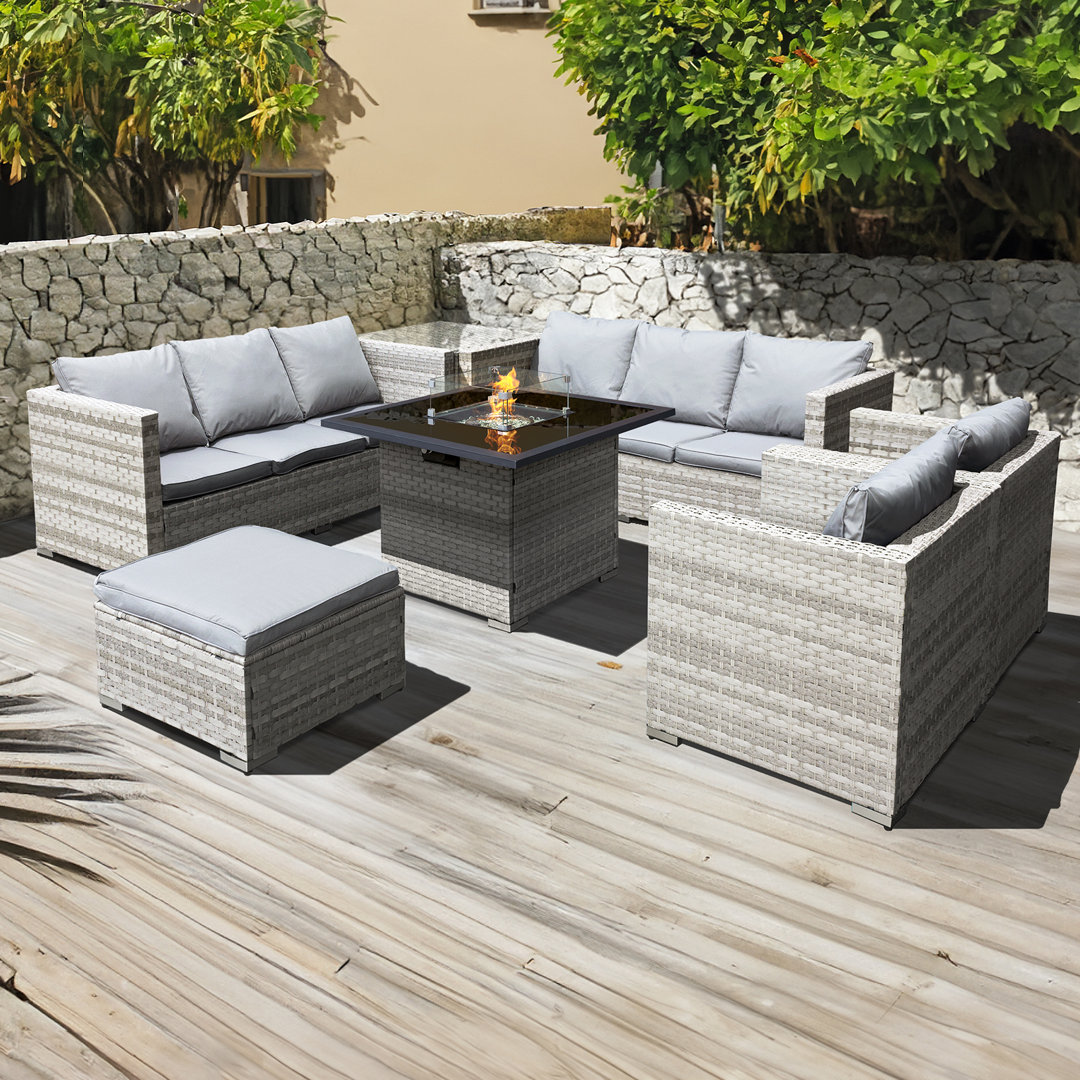 9-Sitzer Lounge-Set Malta aus Rattan mit Polster