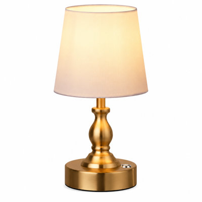 10" Gold Cordless Rechargeable Touch Table Lamp with Linen Shade